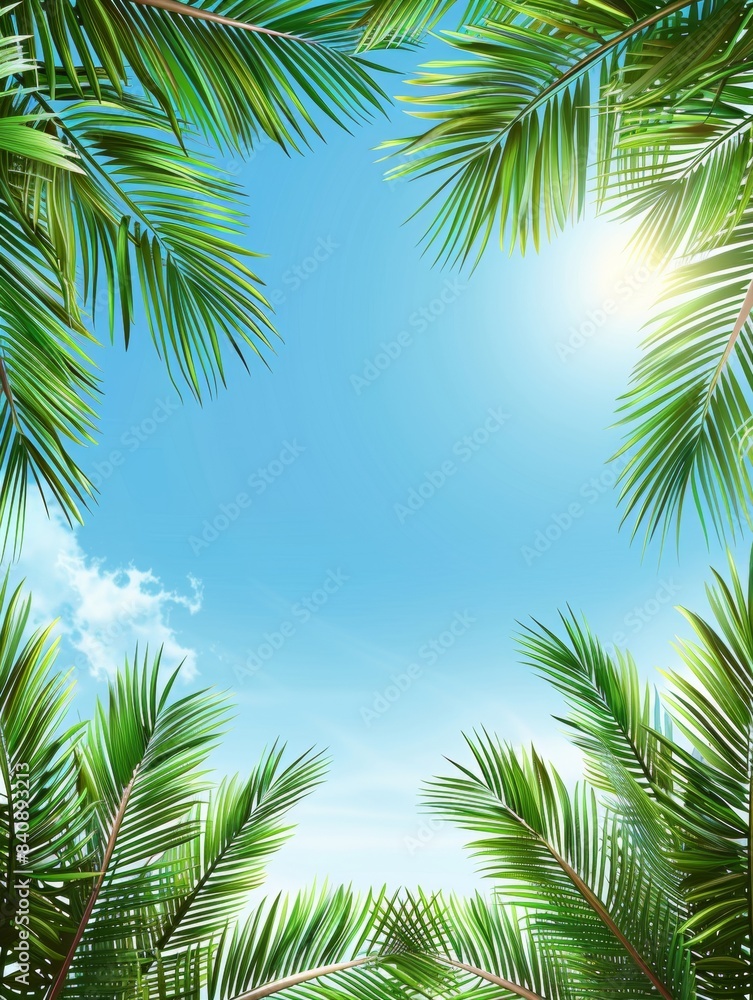 Fototapeta premium summer background with tropical palm leaves and branches