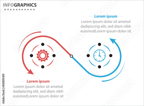 Two infographics element. Vector illustration. Vector business template for presentation. Timeline with 2 option. Vector Infographic label design template with icons and 2 options or steps.