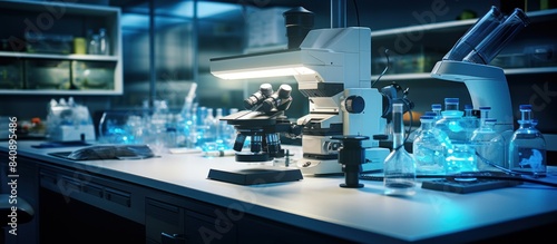 Scientist using microscope in laboratory