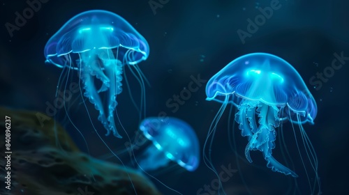 Enchanting bioluminescent sea cave with glowing jellyfish, ideal for captivating fantasy book covers