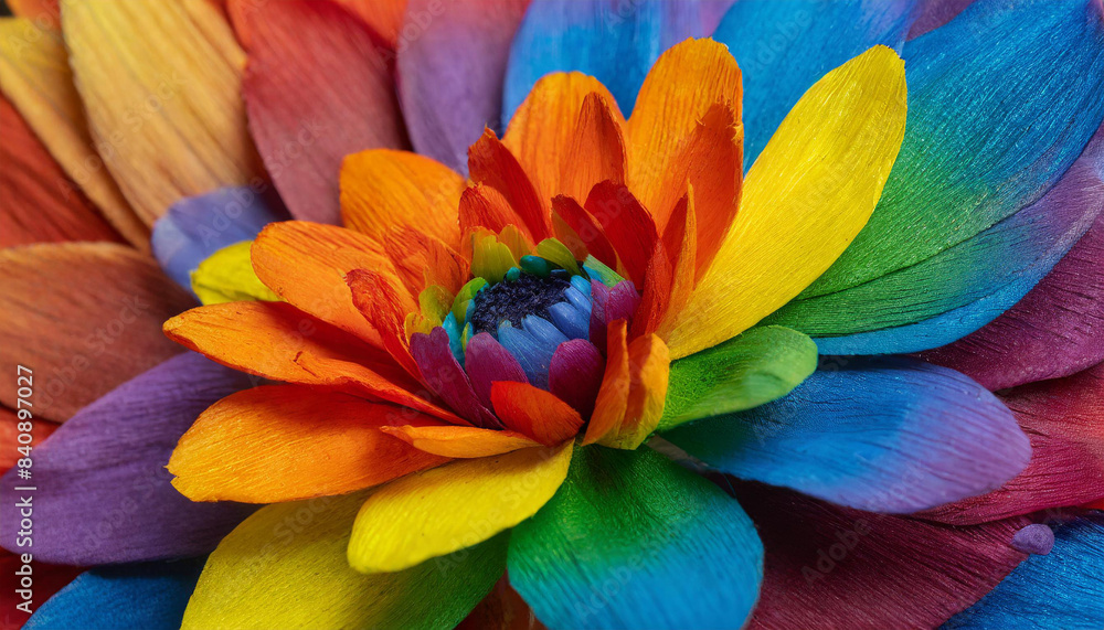 macro close photo of a flower with petals painted in the colors of the lgbt flag and rainbow, wallpaper background texture for presentation, queer gay lgbtqia pride month of visibility, summer june macro close photo of a flower with petals painted in the colors of the lgbt flag and rainbow, wallpaper background texture for presentation, queer gay lgbtqia pride month of visibility, summer june