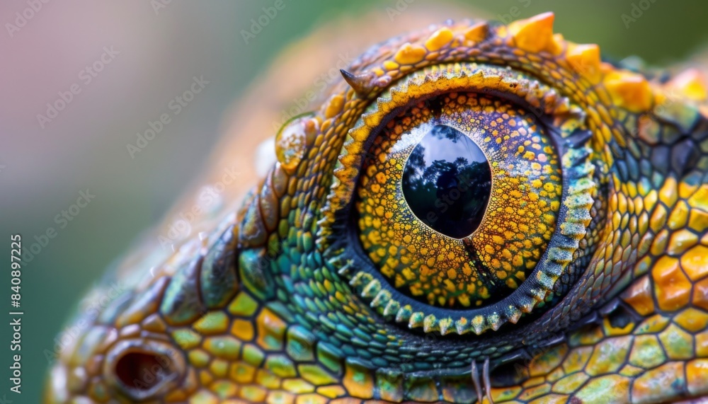 Fototapeta premium Lizard close up eye portrait. Reptile animal nature photo exotic pet macro