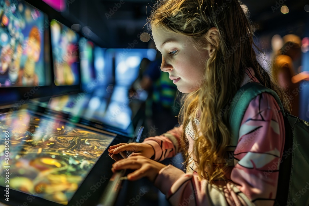 A Young Girl Interacts With An Interactive Exhibit At A Museum A Young Girl Interacts With An Interactive Exhibit At A Museum