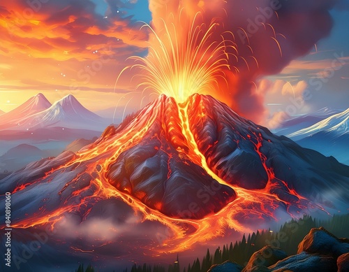 volcano eruption; erupting lava