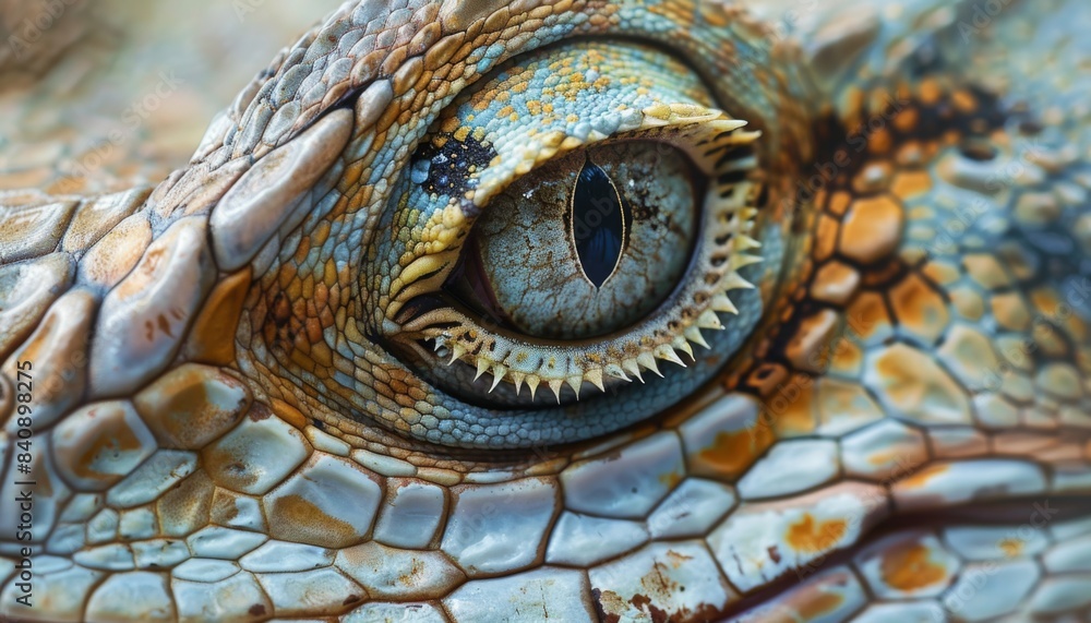 Naklejka premium Lizard close up eye portrait. Reptile animal nature photo exotic pet macro