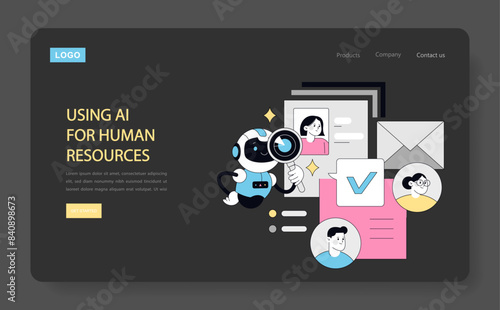 Using AI for Human Resources. Flat Vector Illustration