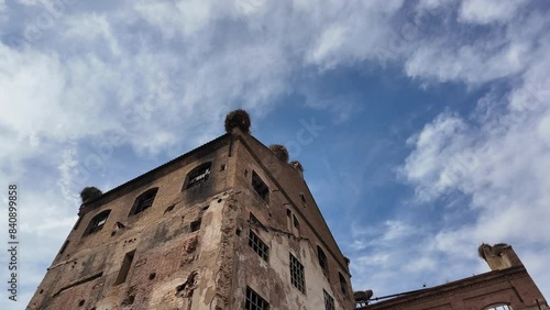 slow motion of large abandoned factory
