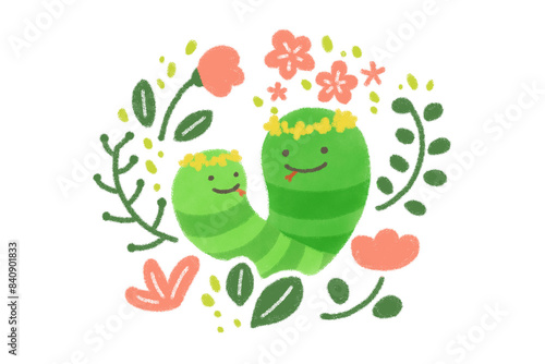 巳年（かわいい蛇の親子）