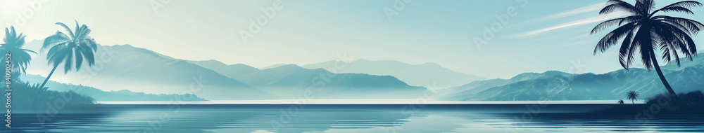 A beautiful blue ocean with palm trees in the background