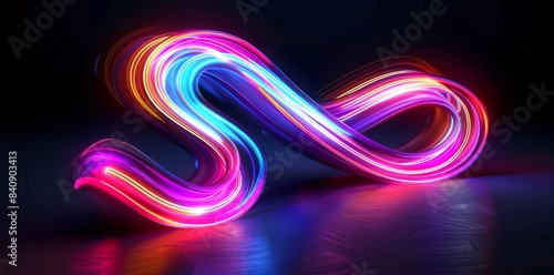 This is a 3D rendering of abstract neon wallpaper with glowing dynamic lines over a black background. The trajectory of light is drawn as if by waves. Fluorescent ribbons appear to flow.