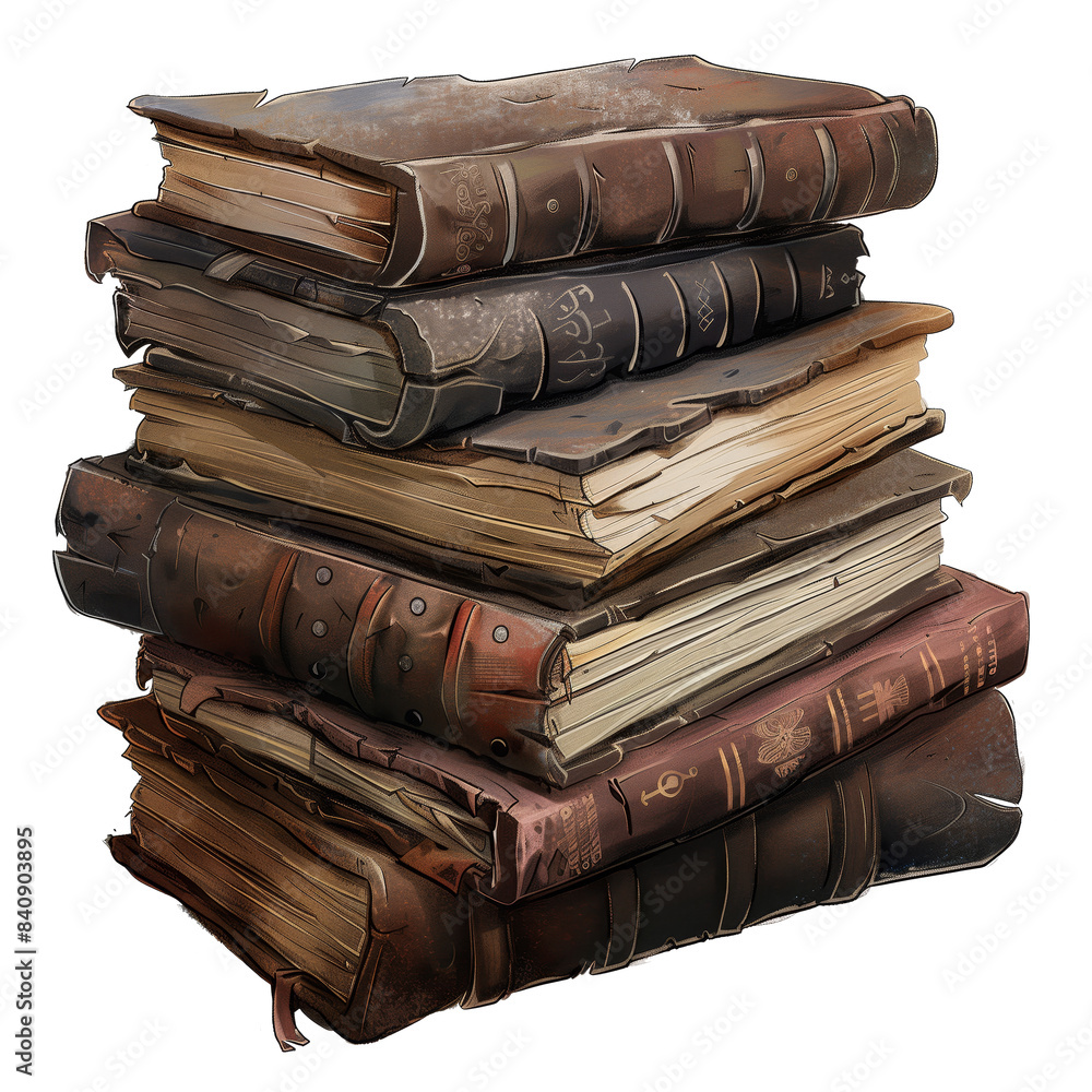 Realistic depiction of ancient books stack 2D Game Art isolated on white background Realistic depiction of ancient books stack 2D Game Art isolated on white background