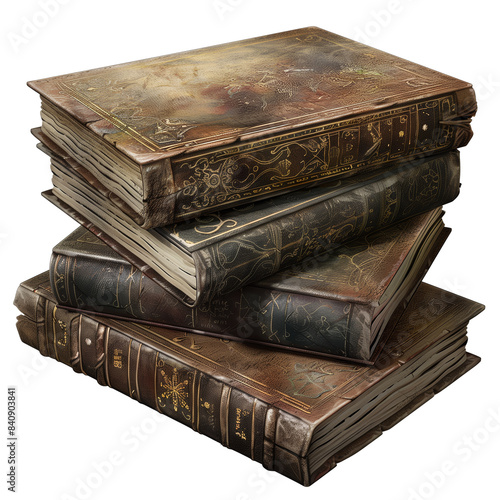 Elaborate Old Book Stack with Weathered Pages 2D Game Art isolated on white background