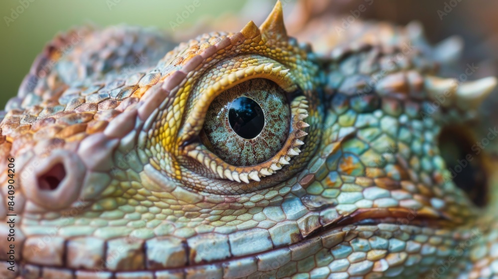 Fototapeta premium Lizard close up eye portrait. Reptile animal nature photo exotic pet macro