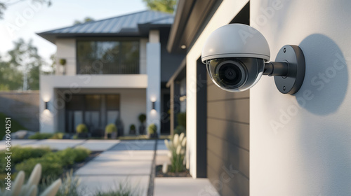 Modern Security Camera Monitoring Entrance Of Contemporary Home