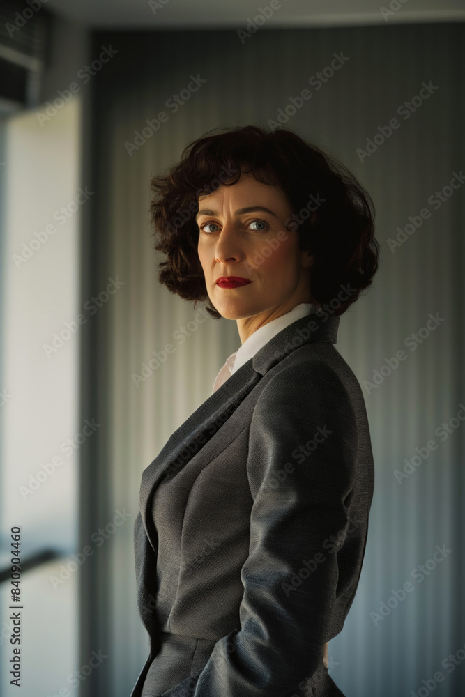 Mature serious woman lawyer or senior partner in company office, idea for business vertical portrait