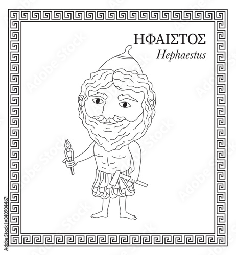 Vector illustration of Hephaestus, Greek god of blacksmiths, metalworking, carpenters, craftsmen, artisans, sculptors, metallurgy, fire and volcanoes