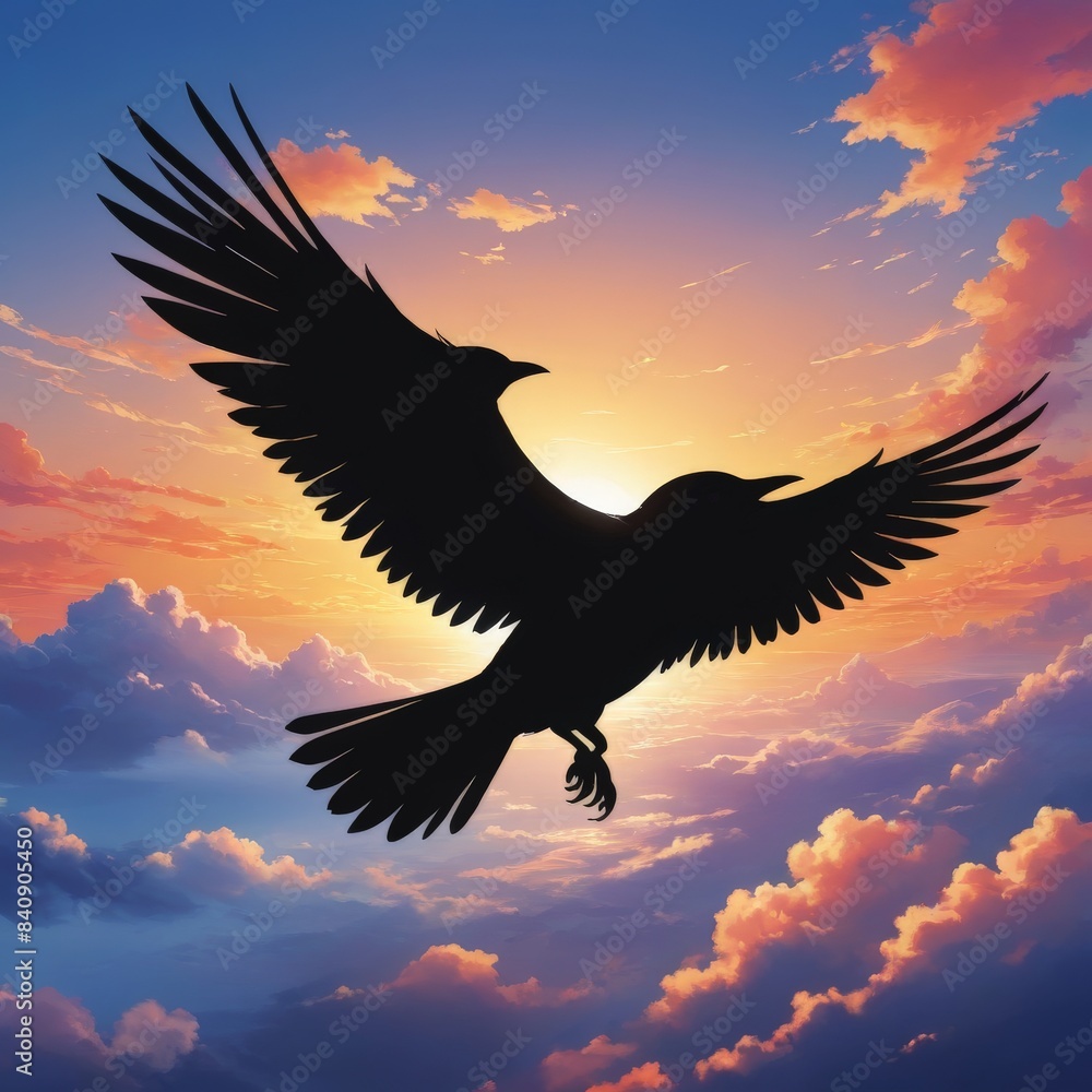 Fototapeta premium black bird fly in the sky
