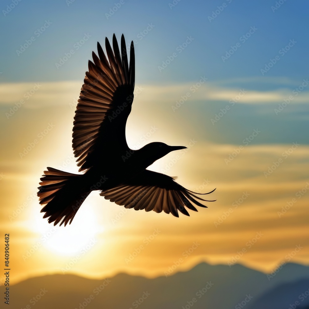 Fototapeta premium black bird fly in the sky