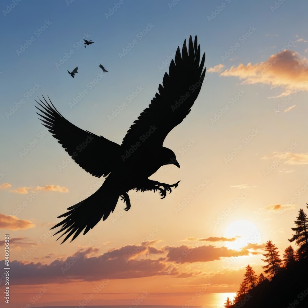 Obraz premium black bird fly in the sky