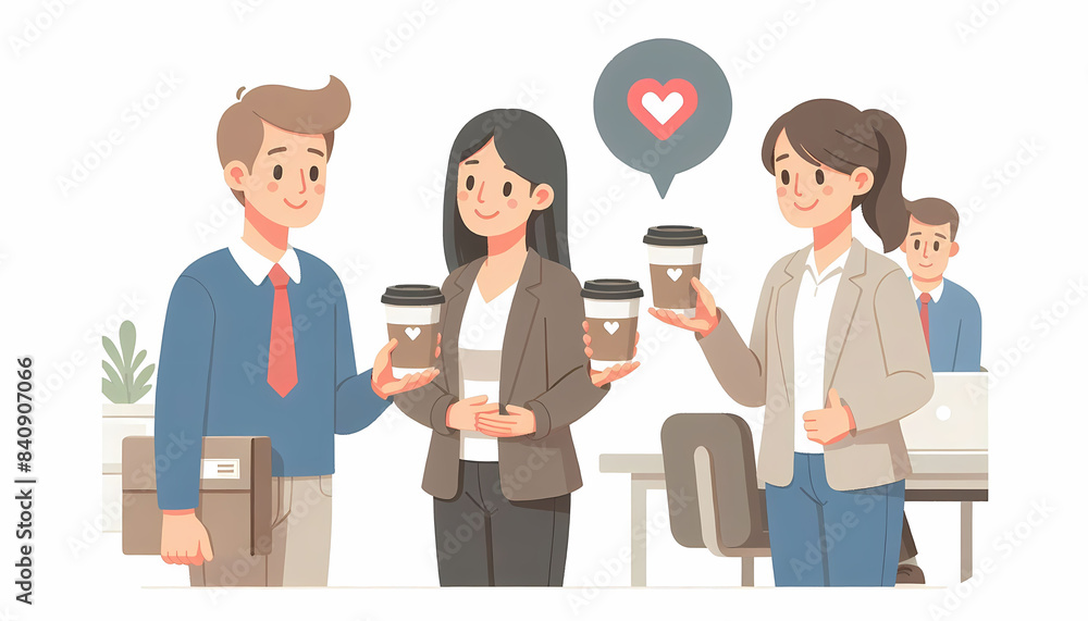 Office Coffee Break Friendly Interaction Heart Symbol