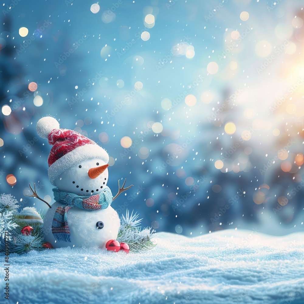 Fototapeta premium Festive snowman holiday banner with whimsical charm for captivating christmas promotions