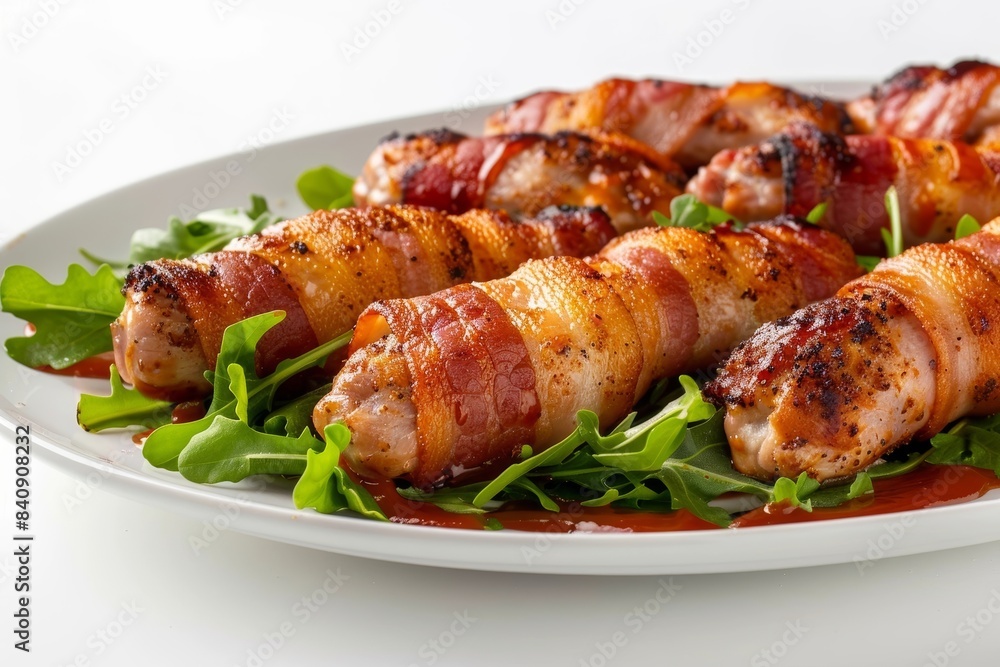 Golden-Brown Bacon-Wrapped Pig Wings on Greens