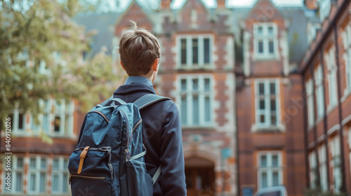 A school-age teenager carrying a backpack