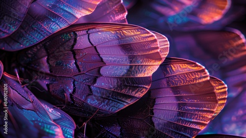 Vibrant close-up of purple butterfly wings. Nature pattern abstract background