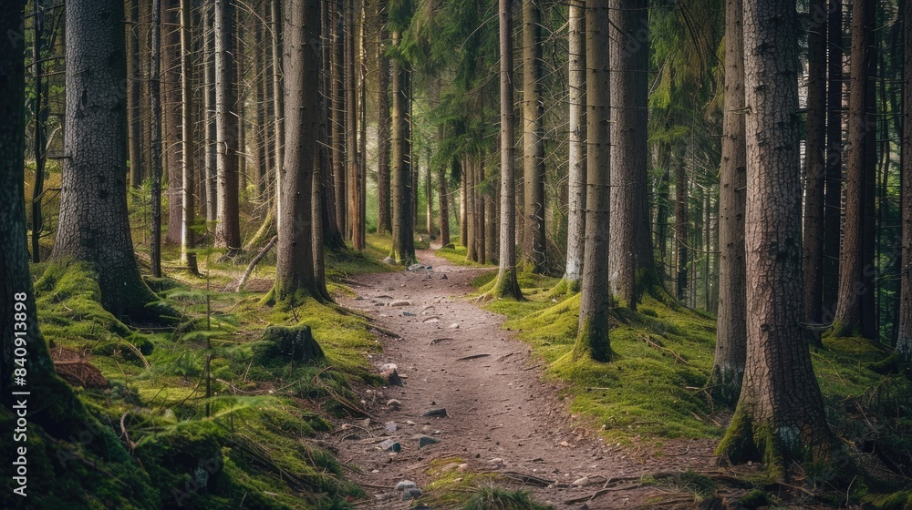 Fototapeta premium Trees on the nature trail through the forest