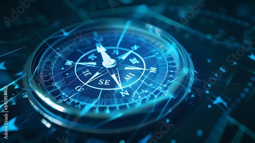 A sleek digital compass set against a blue background symbolizes advanced online data transport, showcasing modernized navigation in the digital 