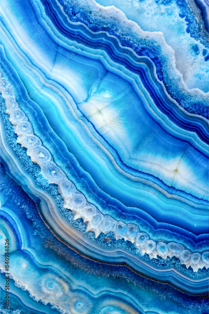 Blue agate texture. Digital art featuring a detailed texture in shades of vibrant blue, perfect for jewelry design, interior decorating highlights, geology education and artistic covers.