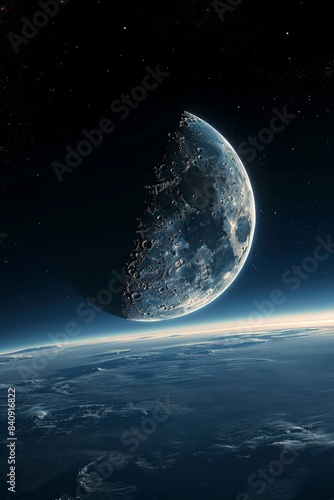 moon, earth, picture from space, atmosphere, earth satellite, cosmos, space, night, moon in the sky, close-up, astronomy, moon crescent, close-up, sky, Generative AI