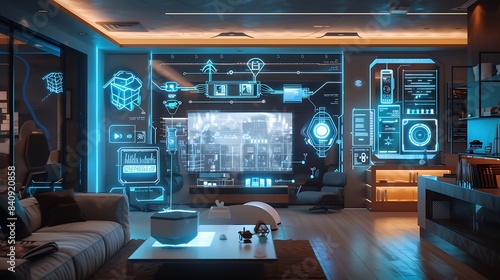 A futuristic smart home with interconnected devices