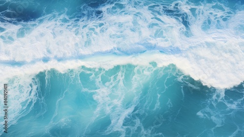 Nature background of Waves sea water surface ocean background, Bird's eye view ocean in sunny day,Sea ocean waves water background,Top view turquoise sea © May