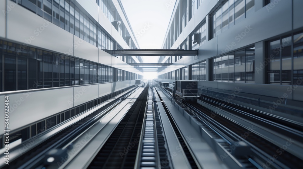 A wide-angle shot of a seamless logistics facility shows interconnected conveyor systems in a modern, organized space. A wide-angle shot of a seamless logistics facility shows interconnected conveyor systems in a modern, organized space.