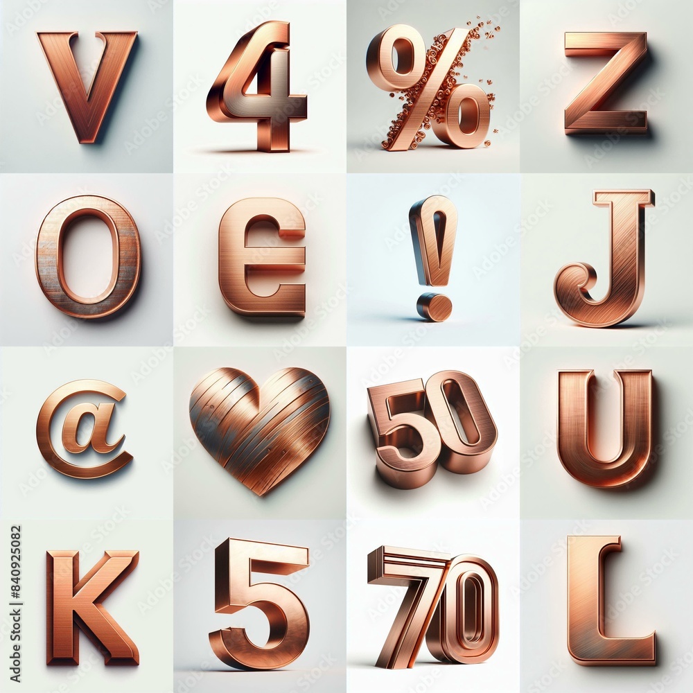 Naklejka premium Brushed Copper metal Lettering Typeface. AI generated illustration