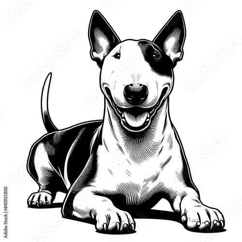 Hand drawn Bull Terrier in full-body, vector sketch isolated on white background.	