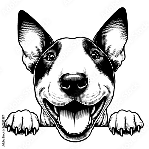 Hand drawn Bull Terrier portrait, vector sketch isolated on white background.	