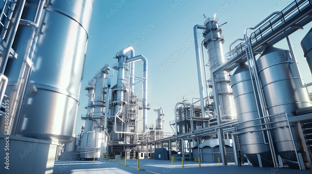 A modern industrial park with clean energy and automated silos showcases sustainability and advanced tech. A modern industrial park with clean energy and automated silos showcases sustainability and advanced tech.