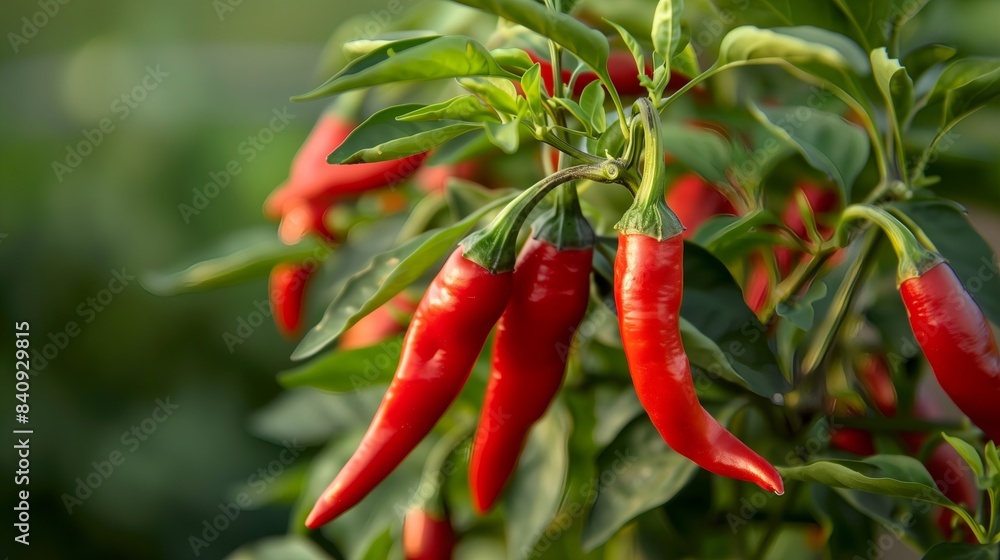 Vibrant Red Cayenne Peppers on Bush in Pepper Garden Vibrant Red Cayenne Peppers on Bush in Pepper Garden
