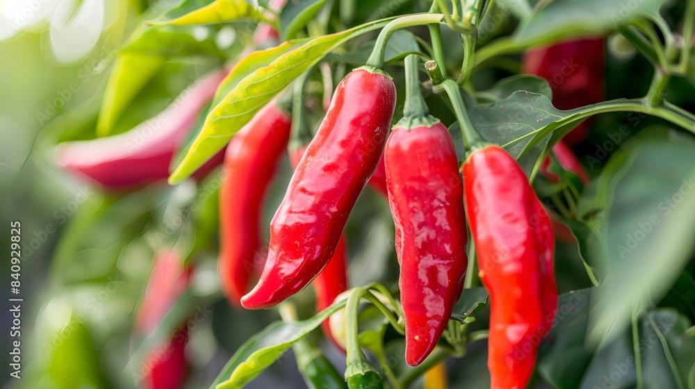 Vibrant Red Cayenne Peppers on Bush in Pepper Garden Vibrant Red Cayenne Peppers on Bush in Pepper Garden