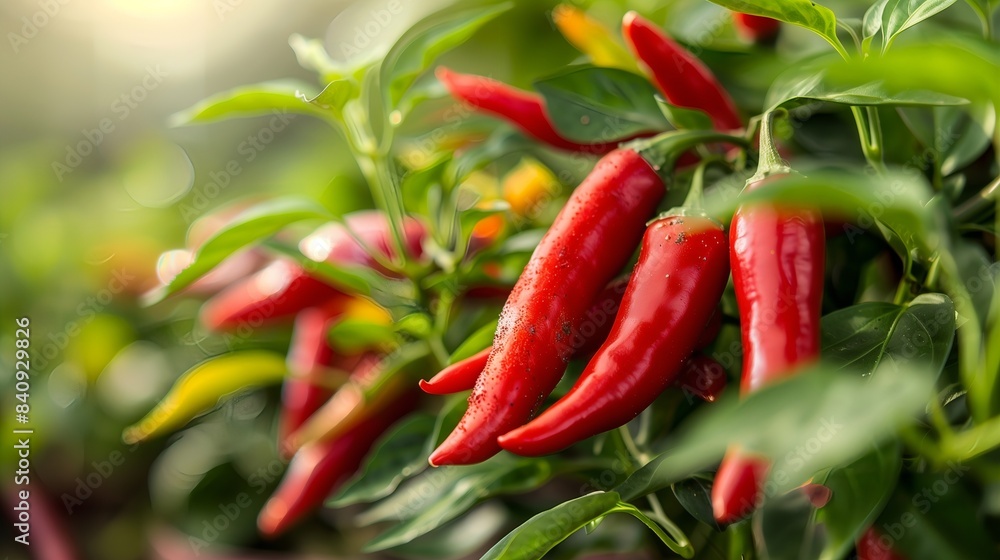 Vibrant Red Cayenne Peppers on Bush in Pepper Garden Vibrant Red Cayenne Peppers on Bush in Pepper Garden