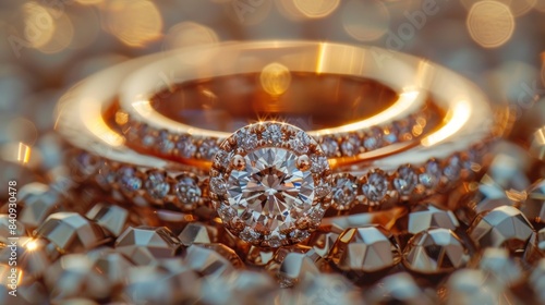 Engagement rings, jewelry, Wedding rings on background. wedding ring newlyweds macro photography diffused light 