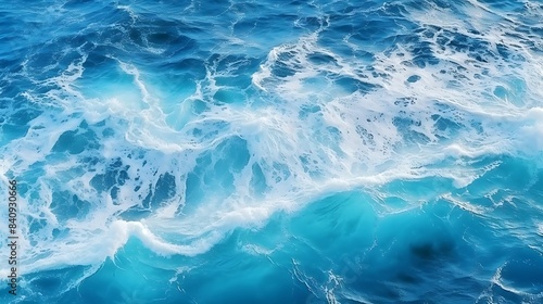 Aerial view to ocean waves  Blue water background  Dramatic colors photo