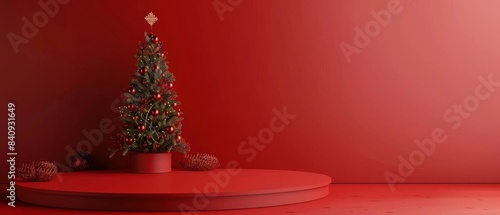 3D podium product presentation with merry christmas background. Studio podium for product advertising. Stage stand. Blank podium. Display platform
