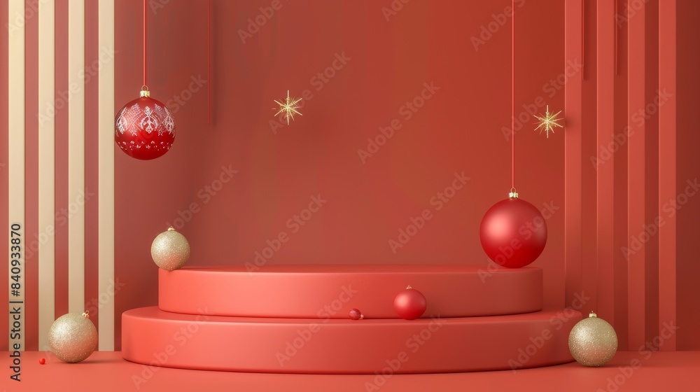 A Christmas podium background with a Christmas tree in 3D. Studio podium for product advertising. Stage stand. Blank podium. Display platform A Christmas podium background with a Christmas tree in 3D. Studio podium for product advertising. Stage stand. Blank podium. Display platform