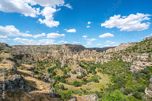 The scenic views of Ulubey Canyon Nature Park, which is a nature park in the Ulubey and Karahallı districts of Uşak, Turkey. The park provides suitable habitat for many species of animals and plants.