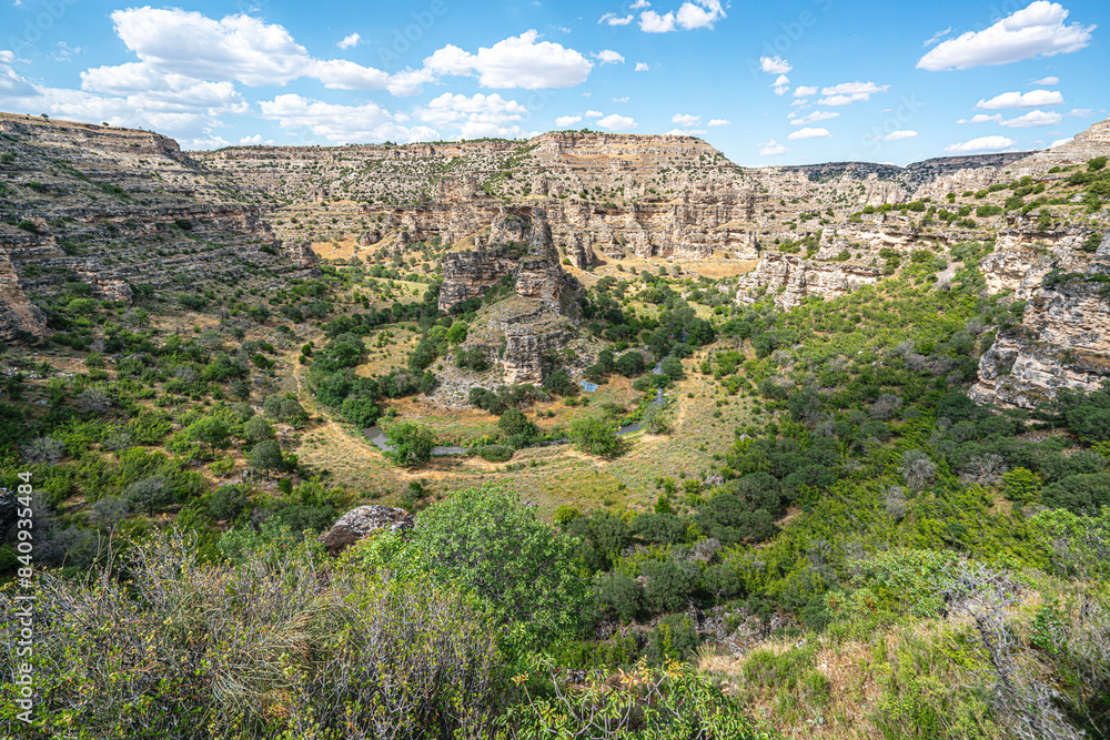 Fototapeta premium The scenic views of Ulubey Canyon Nature Park, which is a nature park in the Ulubey and Karahallı districts of Uşak, Turkey. The park provides suitable habitat for many species of animals and plants.