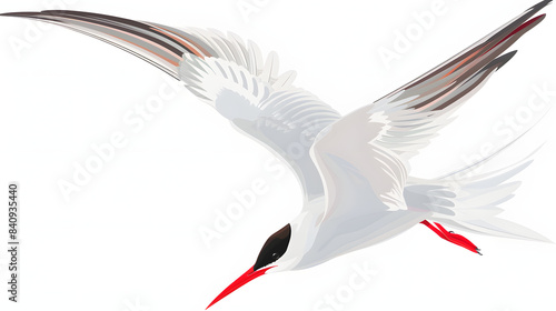 the arctic tern (sterna paradisaea), a graceful migratory bird, has the longest route from the arctic to antarctica isolated on white background, isometry, png photo