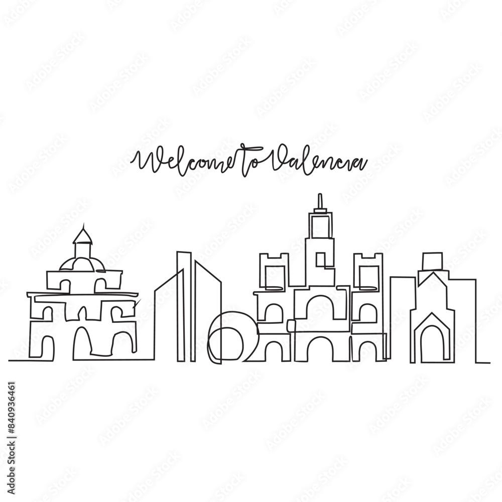 One continuous line drawing of Valencia skyline vector illustration. Modern city in Europe in simple linear style vector design concept. One of big city in Spain. Iconic architectural building design One continuous line drawing of Valencia skyline vector illustration. Modern city in Europe in simple linear style vector design concept. One of big city in Spain. Iconic architectural building design